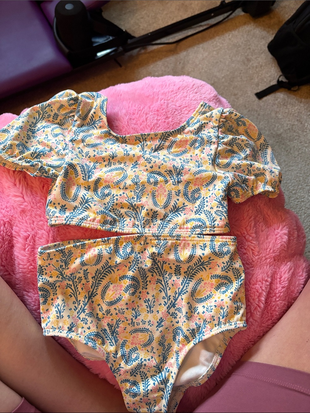 Mini Boden Yellow Paisley Two-Piece Girls Swim Set